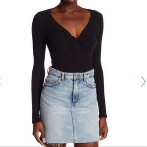 ASTR Ribbed Twist Front Long Sleeve Bodysuit
